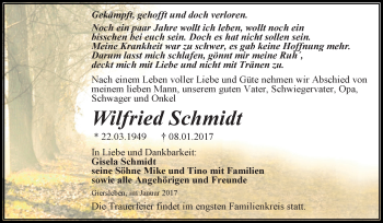 Traueranzeige von Wilfried Schmidt von Super Sonntag Aschersleben