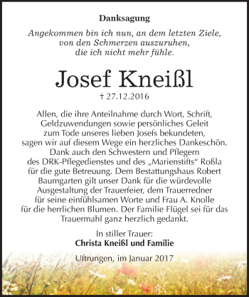 Traueranzeige von Josef Kneißl von Mitteldeutsche Zeitung Sangerhausen