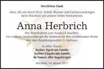 Traueranzeige von Anna Herbrich von WVG - Wochenspiegel Merseburg