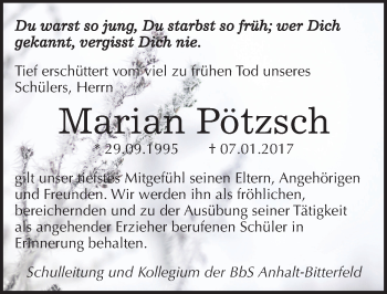 Traueranzeige von Marian Pötzsch von Mitteldeutsche Zeitung Bitterfeld