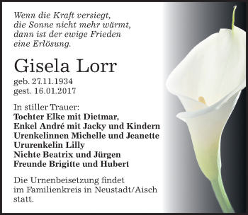 Traueranzeige von Gisela Lorr von Mitteldeutsche Zeitung Merseburg/Querfurt