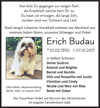 Traueranzeige von Erich Budau von Mitteldeutsche Zeitung Sangerhausen
