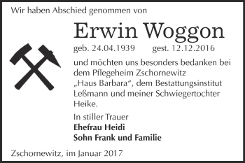 Traueranzeige von Erwin Woggon von WVG - Wochenspiegel Wittenberg