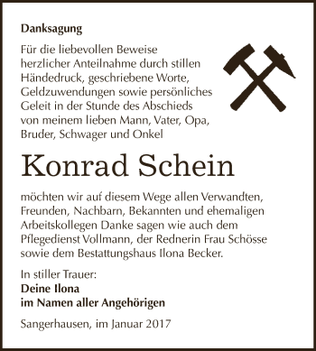 Traueranzeige von Konrad Schein von Super Sonntag SGH Mansf. Land