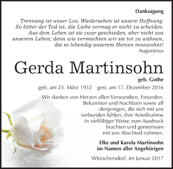 Traueranzeige von Gerda Martinsohn von Mitteldeutsche Zeitung Merseburg/Querfurt