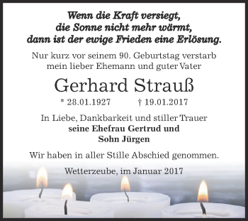Traueranzeige von Gerhard Strauß von Super Sonntag Zeitz