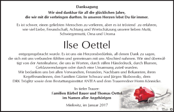 Traueranzeige von Ilse Oettel von Mitteldeutsche Zeitung Zeitz