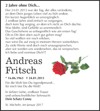 Traueranzeige von Andreas Fritsch von Super Sonntag Merseburg