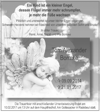 Traueranzeige von Tom Alexander Bormke von Mitteldeutsche Zeitung Halle/Saalkreis