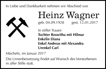 Traueranzeige von Heinz Wagner von Mitteldeutsche Zeitung Merseburg/Querfurt