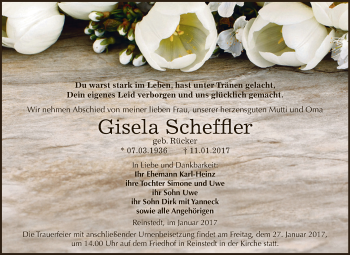 Traueranzeige von Gisela Scheffler von Super Sonntag Aschersleben