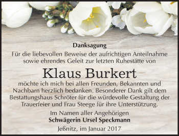 Traueranzeige von Klaus Burkert von Mitteldeutsche Zeitung Bitterfeld