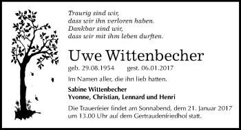 Traueranzeige von Uwe Wittenbecher von Mitteldeutsche Zeitung Halle/Saalkreis