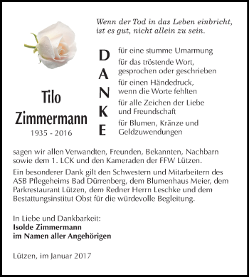 Traueranzeige von Tilo Zimmermann von Super Sonntag Merseburg