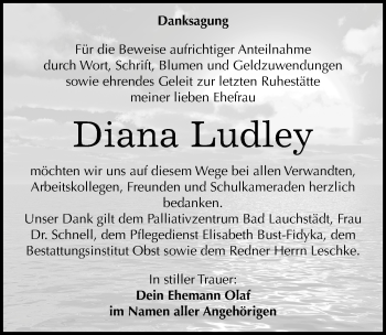 Traueranzeige von Diana Ludley von Mitteldeutsche Zeitung Merseburg/Querfurt