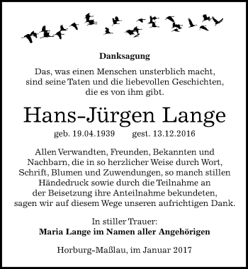 Traueranzeige von Hans-Jürgen Lange von Mitteldeutsche Zeitung Merseburg/Querfurt