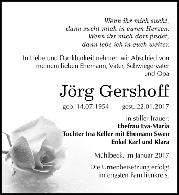 Traueranzeige von Jörg Gershoff von Mitteldeutsche Zeitung Bitterfeld