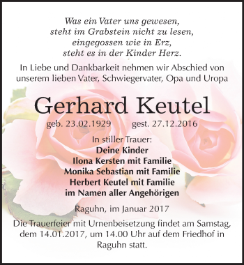 Traueranzeige von Gerhard Keutel von Mitteldeutsche Zeitung Bitterfeld