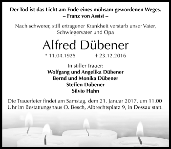 Traueranzeige von Alfred Dübener von Mitteldeutsche Zeitung Dessau-Roßlau