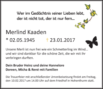 Traueranzeige von Merlind Kaaden von Mitteldeutsche Zeitung Halle/Saalkreis