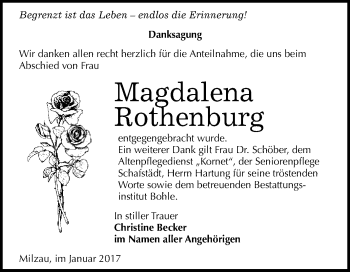 Traueranzeige von Magdalena Rothenburg von Super Sonntag Halle