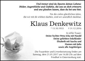 Traueranzeige von Klaus Denkewitz von Mitteldeutsche Zeitung Köthen