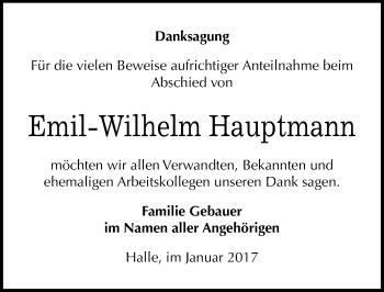 Traueranzeige von Emil-Wilhelm Hauptmann von Mitteldeutsche Zeitung Halle/Saalkreis