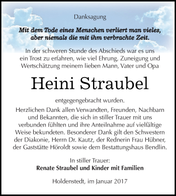 Traueranzeige von Heini Straubel von Super Sonntag SGH Mansf. Land
