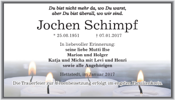 Traueranzeige von Jochen Schimpf von Mitteldeutsche Zeitung Mansfelder Land
