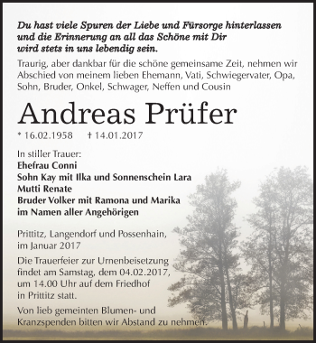 Traueranzeige von Andreas Prüfer von Mitteldeutsche Zeitung Naumburg/Nebra