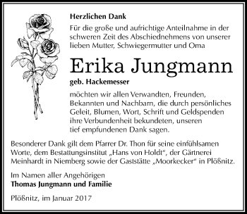 Traueranzeige von Erika Jungmann von Mitteldeutsche Zeitung Halle/Saalkreis