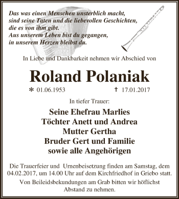 Traueranzeige von Roland Polaniak von Super Sonntag Wittenberg