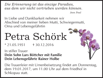 Traueranzeige von Petra Schörk von Mitteldeutsche Zeitung Merseburg/Querfurt