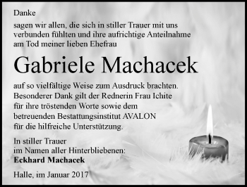 Traueranzeige von Gabriele Machacek von Mitteldeutsche Zeitung Halle/Saalkreis