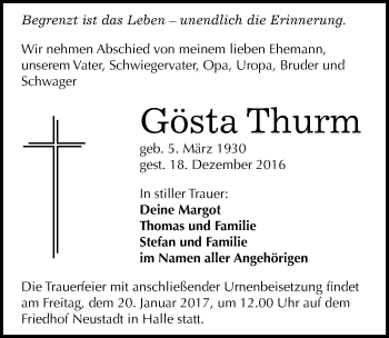 Traueranzeige von Gösta Thurm von Mitteldeutsche Zeitung Halle/Saalkreis