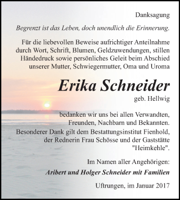 Traueranzeige von Erika Schneider von Super Sonntag SGH Mansf. Land