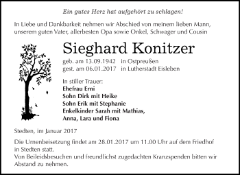 Traueranzeige von Sieghard Konitzer von Wochenspiegel Mansfelder Land