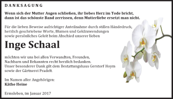 Traueranzeige von Inge Schaal von Mitteldeutsche Zeitung Quedlinburg