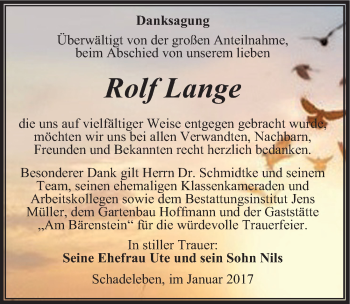 Traueranzeige von Rolf Lange von Mitteldeutsche Zeitung Aschersleben