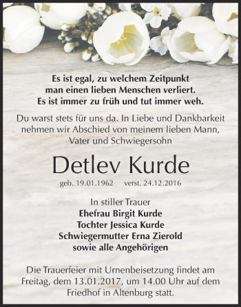 Traueranzeige von Detlev Kurde von Super Sonntag Bernburg