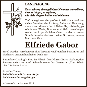 Traueranzeige von Elfriede Gabor von WVG - Wochenspiegel NMB / WSF / ZTZ