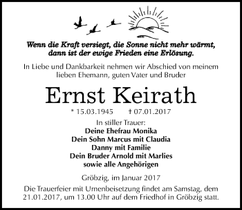 Traueranzeige von Ernst Keirath von Mitteldeutsche Zeitung Köthen