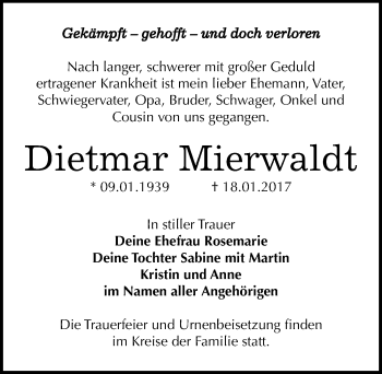 Traueranzeige von Dietmar Mierwaldt von Mitteldeutsche Zeitung Bitterfeld