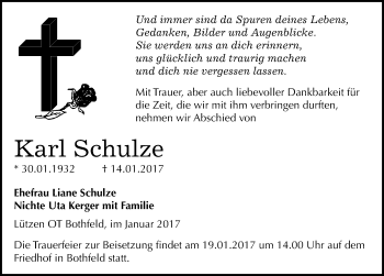Traueranzeige von Karl Schulze von Mitteldeutsche Zeitung Weißenfels