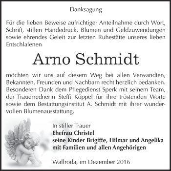 Traueranzeige von Arno Schmidt von WVG - Wochenspiegel NMB / WSF / ZTZ