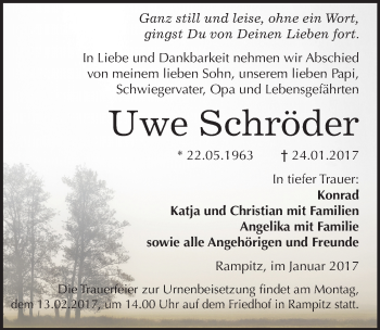 Traueranzeige von Uwe Schröder von Mitteldeutsche Zeitung Merseburg/Querfurt