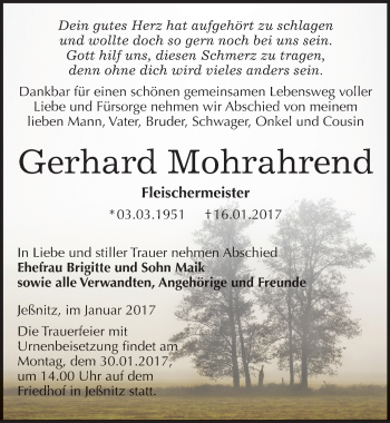 Traueranzeige von Gerhard Mohrahrend von Mitteldeutsche Zeitung Bitterfeld