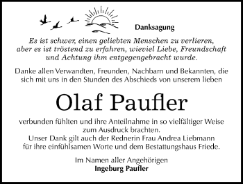 Traueranzeige von Olaf Paufler von Mitteldeutsche Zeitung Dessau-Roßlau