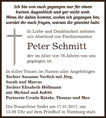 Traueranzeige von Peter Schmitt von Super Sonntag Bernburg