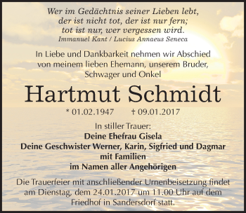 Traueranzeige von Hartmut Schmidt von Mitteldeutsche Zeitung Bitterfeld